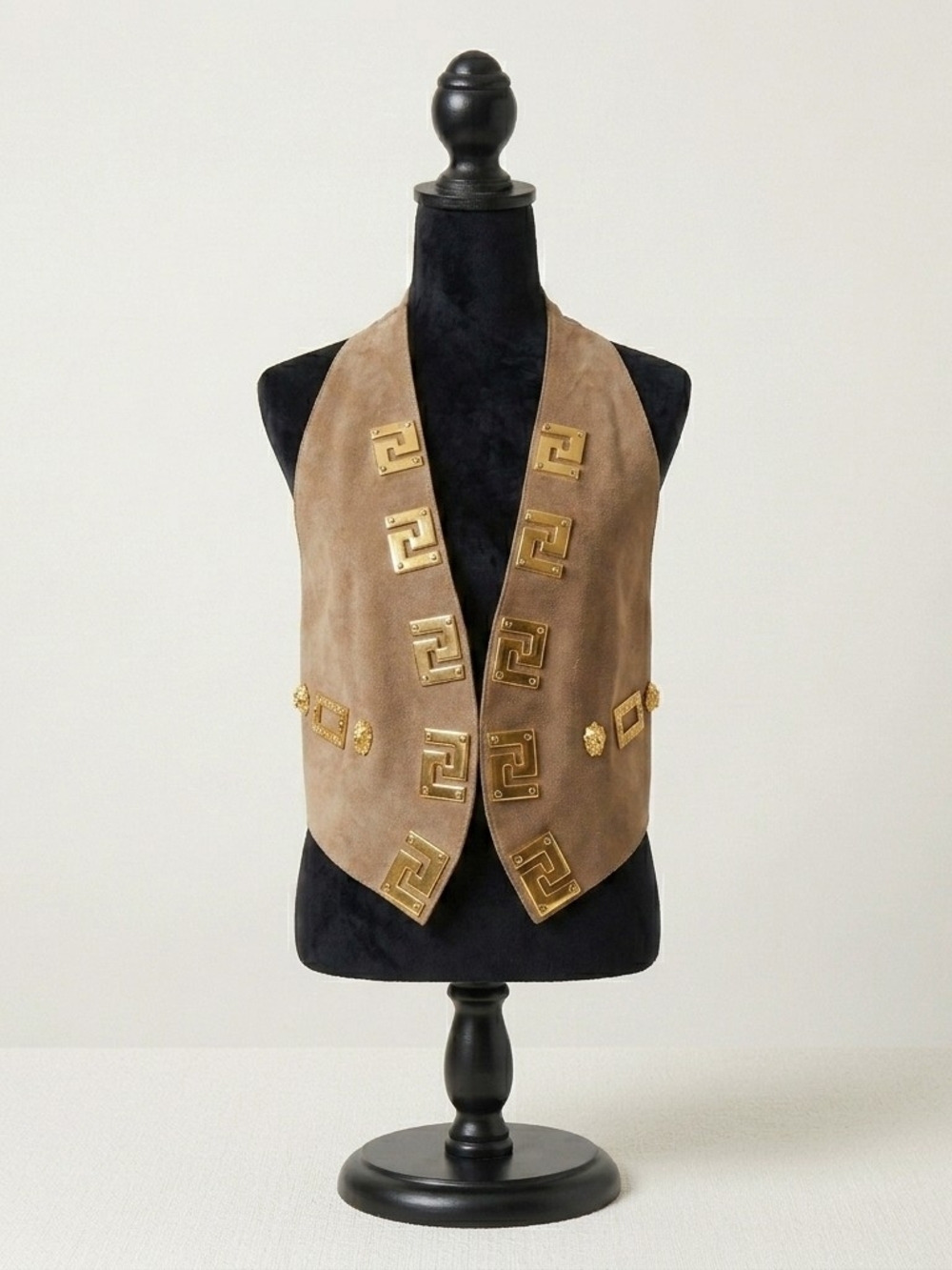 Vintage 90s Whimsigoth Versace Style Greek Key Suede Vest, Made in Canada
